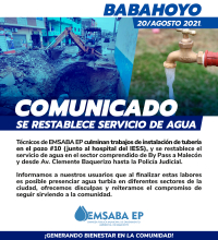SE RESTABLECE SERVICIO DE AGUA
